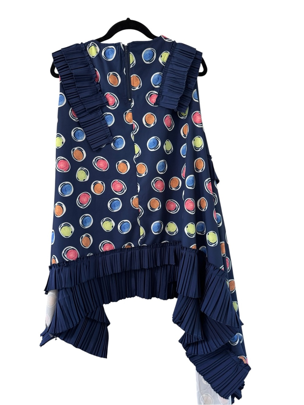 Wowo Asymmetric 3D Dot Mesh Tunic Pleated Ruffle Tank Navy Size XL - Picture 7 of 7